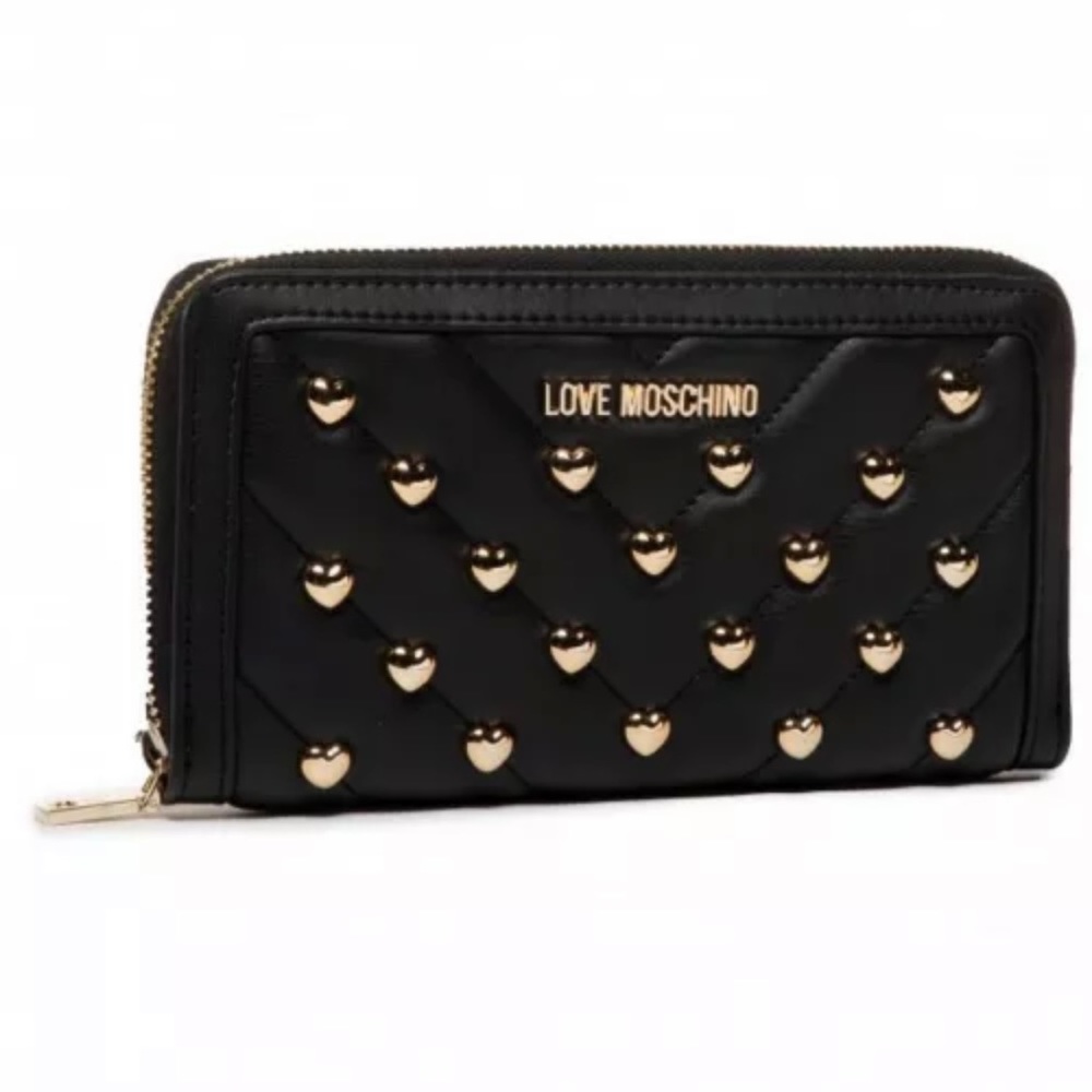 🎉HP🎉New Love Moschino Quilted Heart Stud Zip Wallet Black/Gold✨🖤 - Picture 3 of 13